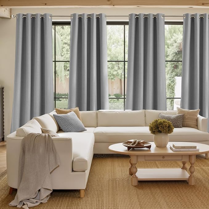 NICETOWN Light Grey Faux Linen Room Darkening Rod Pocket Curtains 63 inch Length, W42 x L63, Light Blocking Thermal Insulated Noise Reducing Drapes for Bedroom Living Room Farmhouse Decor, 2 Panels