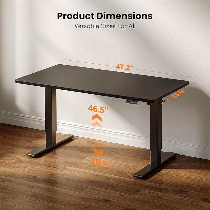 CubiCubi One-Piece Standing Desk, 48 x 24 Electric Height Adjustable Computer Desk, Sit Stand up Home Office Workstations with Whole-Piece Desktop, Black