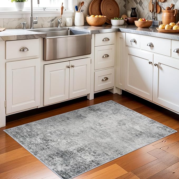 Washable 2x3 Abstract Area Rug - Large Living Room Area Rugs Modern Stain Resistant Indoor mat for Bedroom Dining Room Non Slip Rubber Backing Thin Super Soft Room Decor Floor Carpet 2x3 Grey