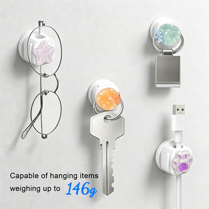 9Pack Magnetic Cable Clips,Night-Glowing Cord Holder,White | Cute Rotating Charger Holder,Strong Adhesive Cable Management, For Nightstand Office Car Home Desk Wall,Strawberry Star Cat