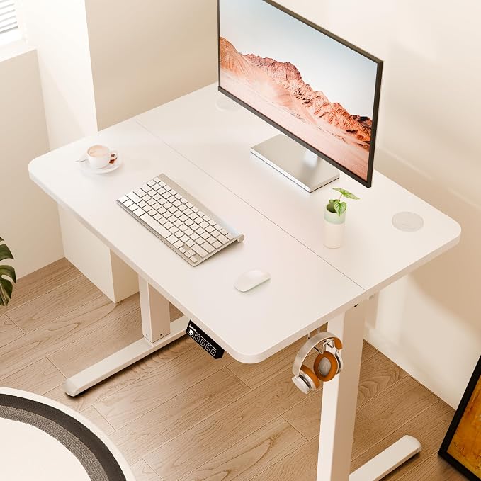 Small Standing Desk, 32"x24" Height Adjustable Sit-Stand Home Office, White | Electric Adjustable Standing Desk, Sit to Stand Computer Office Desk with Splice Board, Memory Preset, Lifts 28.7''-46.5"