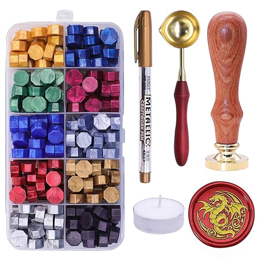 SWANGSA Celtic Dragon Wax Seal Stamp Kit with 200pcs Sealing Wax Beads, Great for Embellishment of Wedding Invitations, Wine Packages, Gift Wraps