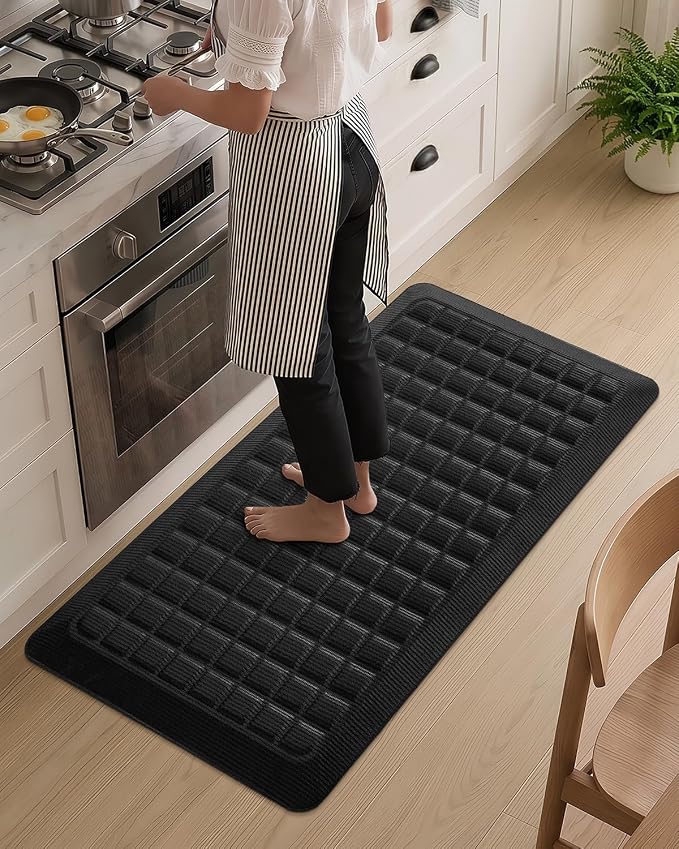 Color&Geometry Kitchen Floor Mat 20x39 Extra Thick Anti Fatigue, Black | 0.9in High Dense Foam Mat For Standing Comfort,Easy Clean,Stain Resistant,Beveled Safe Edges,Stress/Pian Relief,Foot Rest
