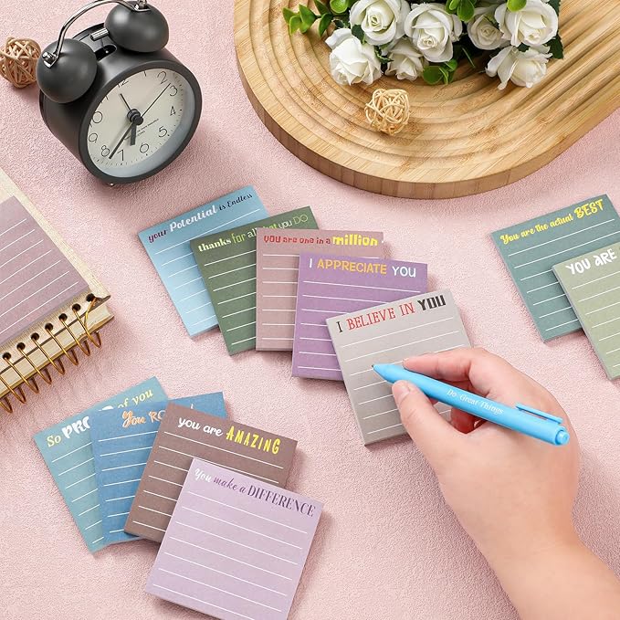 Yinder 24 Pcs Inspirational Sticky Notes Thank You Gift Motivational Sticky Note Pad Employee Appreciation Gift Bulk for Staff Coworker Teacher Nurse Office Groups 3 x 3'' (Appreciation,Morandi Color)