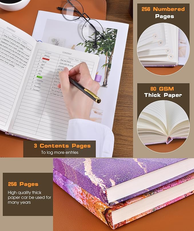 dilitego Lined Journal Notebook for Women Men, 256 Numbered Pages Hardcover Notebooks for Work, A5 Journaling Notebooks, College Ruled Journals for Writing Business School 5.75" x 8.38" Purple Marble