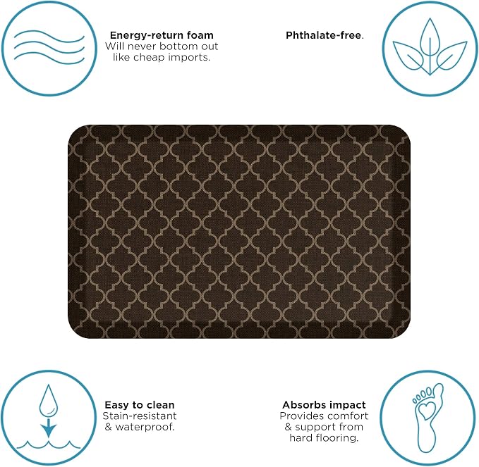 NewLife by GelPro Anti-Fatigue Designer Comfort Kitchen Floor Mat, 20x32”, Trellis Walnut Stain Resistant Surface with 3/4” Thick Ergo-foam Core for Health and Wellness