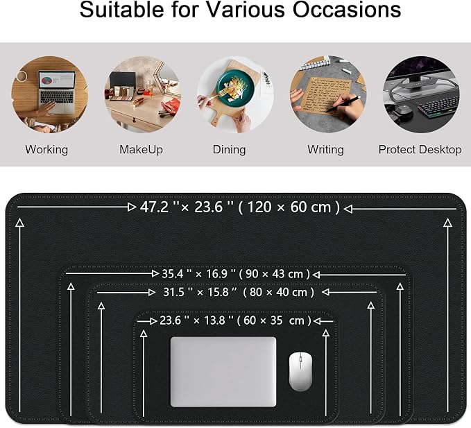 Bleswin Multifunctional Large Desk Mat, Double Sided Computer Desk pad, Extended Mouse Mat, Office Desk Protector with Waterproof PU Leather, 35.4''×16.9'', Office Home Writing Pad (Black+Black)