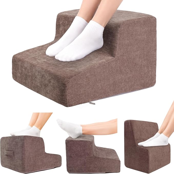 Foot Rest for Under Desk at Work,2-Tier Ergonomic Footrest for Office,Brown | with Washable Cover and Handle, Non-slip bottom, Support Foot Pillow, Leg Elevation Pillow, Support Feet and Legs for Home