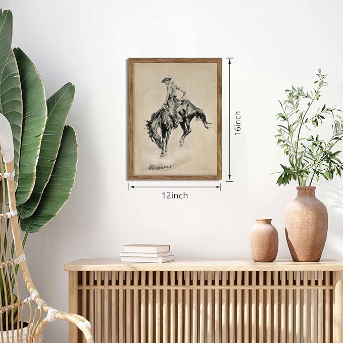 Western Cowboy Wall Art, Vintage Farmhouse Canvas Wall Decor Painting, Retro Southwestern Cowboy Artwork Prints Pictures for Bedroom Living Room Home Decor 12x16 Inch Framed