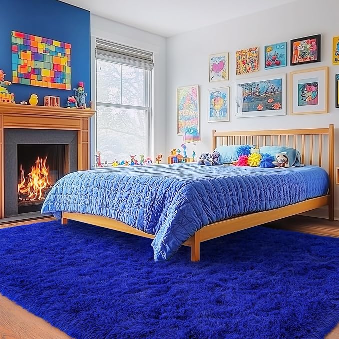 Rugs for Living Room 6x9, Soft Shaggy Modern Shag Area Rug for Bedroom, Upgrade Non-Slip Plush Fluffy Carpet for Kids Boys Girls Room Home Decor Aesthetic, Royal Blue