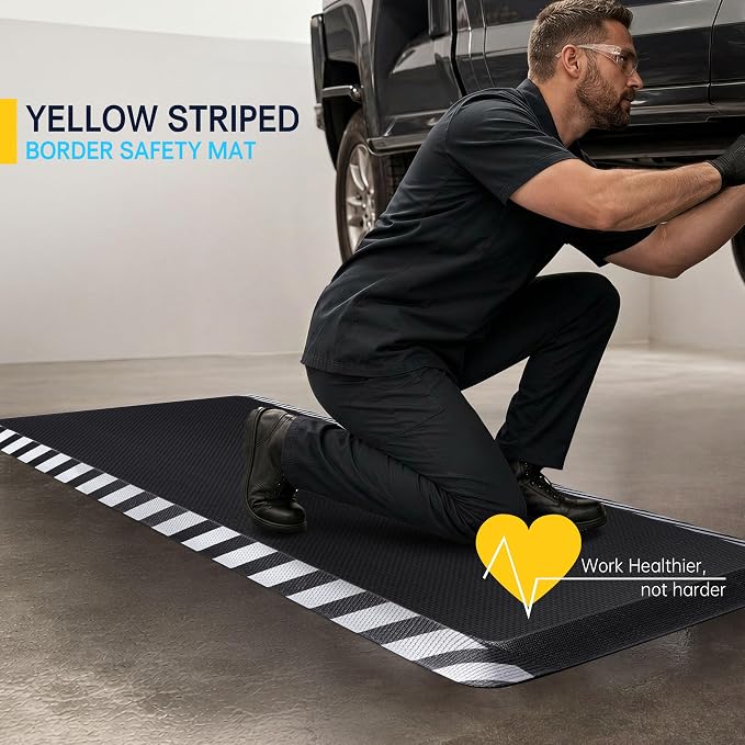 FEATOL Anti Fatigue Mat Industrial, Ergonomic Standing Floor Mat for Work for Stand, Safety Support for Leg & Back Pain(White Border,24" x 70",1PC)