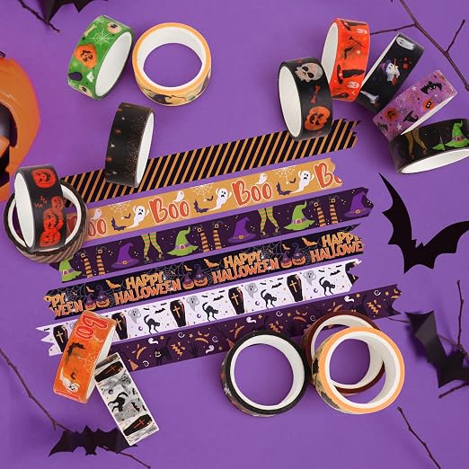 Halloween Washi Tape Set 20 Rolls Halloween Scary Decorative Tape for Kids Holiday DIY Art Crafts Notebook Scrapbooking & Stamping Supplies