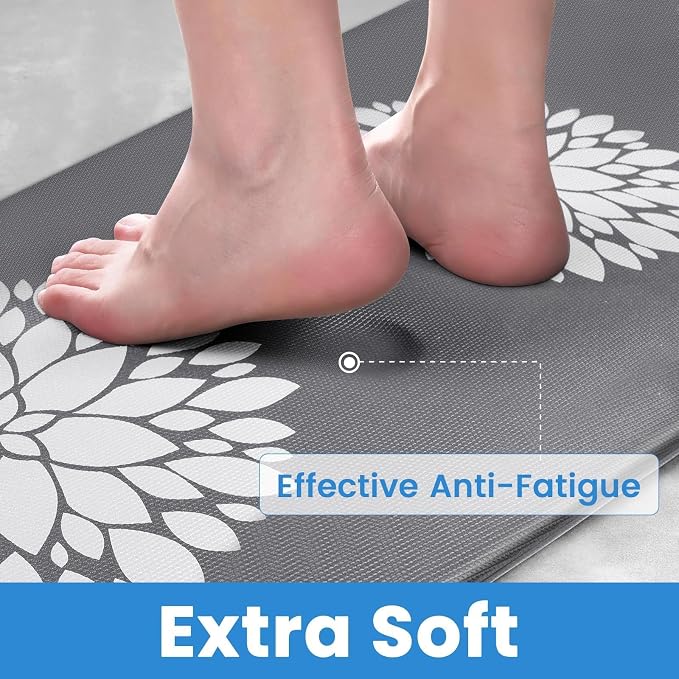 2PCS Kitchen Mats for Floor, Anti Fatigue Non-slip Larger Grey Rug | Soft Kitchen Rugs for Home, Cushioned Standing Desk Mat, Comfort Mat for Office, Sink, Laundry, 17.3" x 59" + 17.3" x 30"