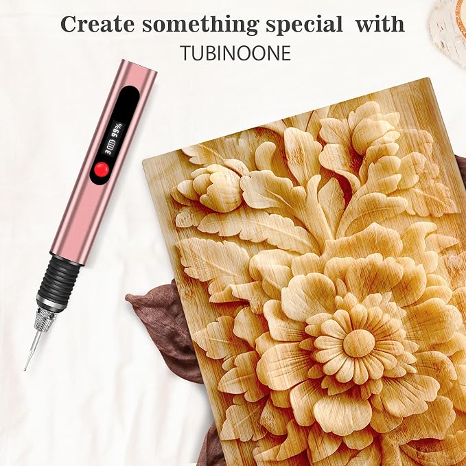 TUBINOONE Engraving Pen, Ultimate Cordless Portable Tool for Artists & DIYers - Engrave 50+ Surfaces - Beginner Friendly - Rechargeable - Free 30 Bits & Mastery Guide & Stencils (Brown)
