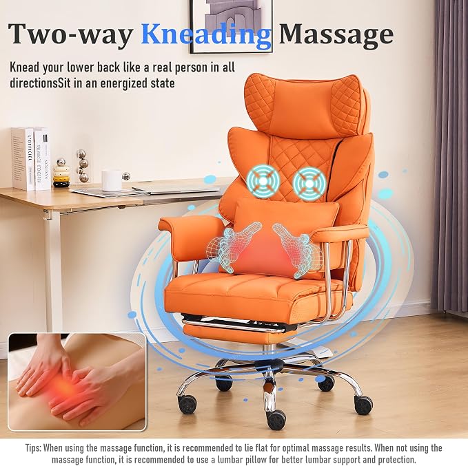 DYHOME 500 Lbs Kneading Massage Office Chair with Foot Rest Reclining Orange