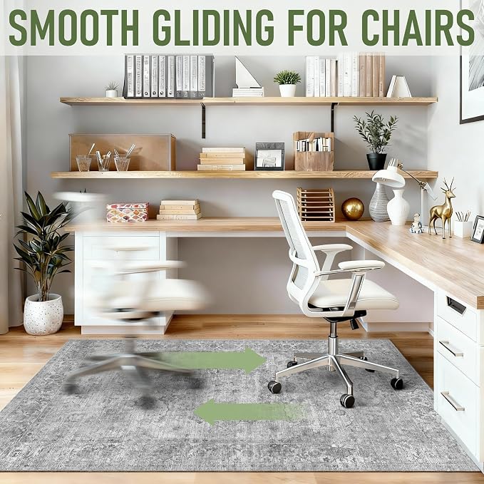 Office Chair Mat for Hardwood Floor, 36"x48" Desk Chair Mat for Home Office, Non-Slip Desk Rug, Under Desk Mat for Rolling Chair,Washable Rugs for Gaming Chairs-Light Grey