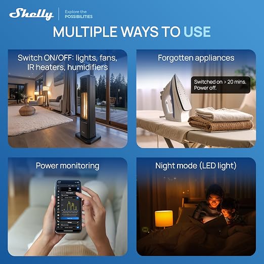 Shelly Smart Plug UL, WiFi, Bluetooth, Zigbee, Matter Outlet with Power Metering, Works with HomeKit, Google Home, Alexa, Home Assistant, Smart Socket, Easy Setup (2, White)