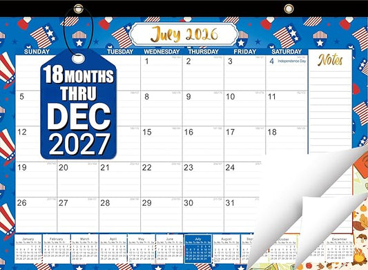 Desk Calendar 2026-2027, Large 18-Month Desk/Wall Calendar, Now Through Dec 2027, 17" x 12", Thick Paper, Large Blocks, Plastic Cover, Monthly Calendar for Home School & Office Easy Organizing