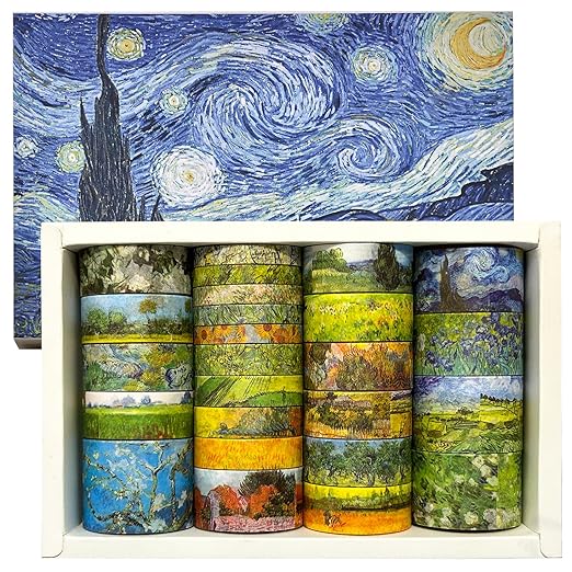 Funincloud Washi Tape Set Oil Painting Decorative Masking Tapes 25 Rolls Vintage Craft Tapes for Journaling Junk Journal Craft Scrapbook DIY Gift Wrapping