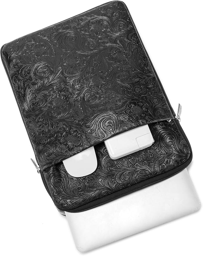 Kinmac 360° Protective Vertical Laptop Sleeve Case Cover Bag (Paisley Black PU, 13.5 inch-14 inch)