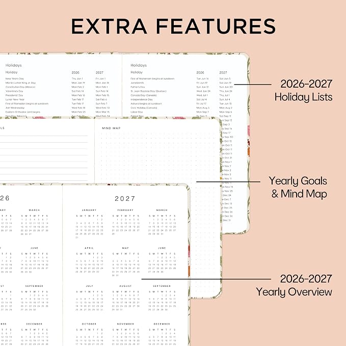 And Per Se Undated Planner, Weekly & Monthly Planner with Goal & Habit Tracker, A5 Leather Hardcover Productivity Journal for Academic Year (Wild Flowers)