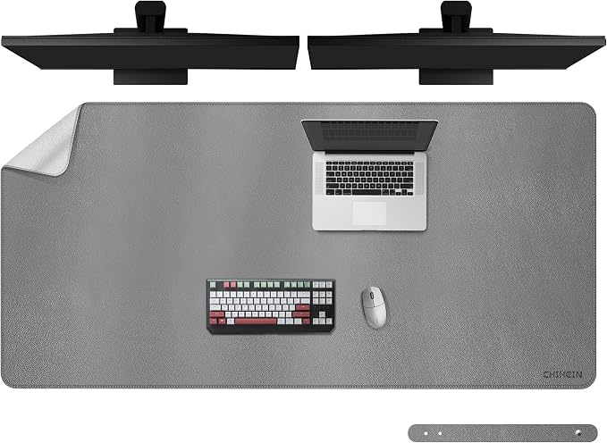 Chihein 55" x 28" 4XL PU Leather Desk Mat, Huge Mouse Pad, Dual Sided Desk Pad Protector, Waterproof Writing Blotter for Gaming/Office/Home (Gray/White)