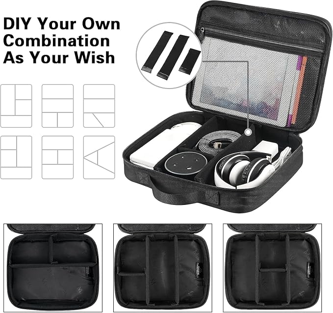 MATEIN Cable Organizer Bag, Large Travel Storage Bag Sturdy Tool Case with Handle for Phone Cord Electronics Accessories, Carrying Case for Tablet (Up to 12.9inch), Powerbank, Hard Drive, Black