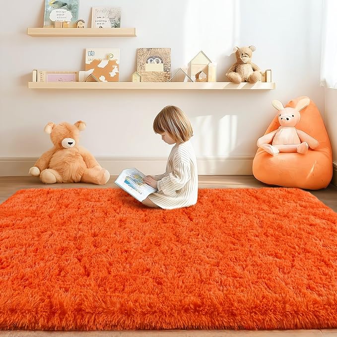 Fluffy Soft Runner Rug for Bedroom Hallways, 2x6 Area Rugs for Living Room, Modern Shaggy Carpets Fuzzy Rug for Boys Girls Dorm Nursery Home Decor Aesthetic, Upgrade Non-Slip Durable, Orange