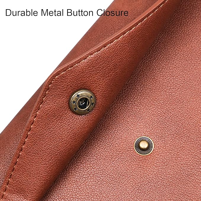 VANRA 1 Piece PU Leather File Folders A4 Document Holder File Envelope Waterproof Portfolio Filing File Organizer for Letter Size with Snap Button Closure, Brown