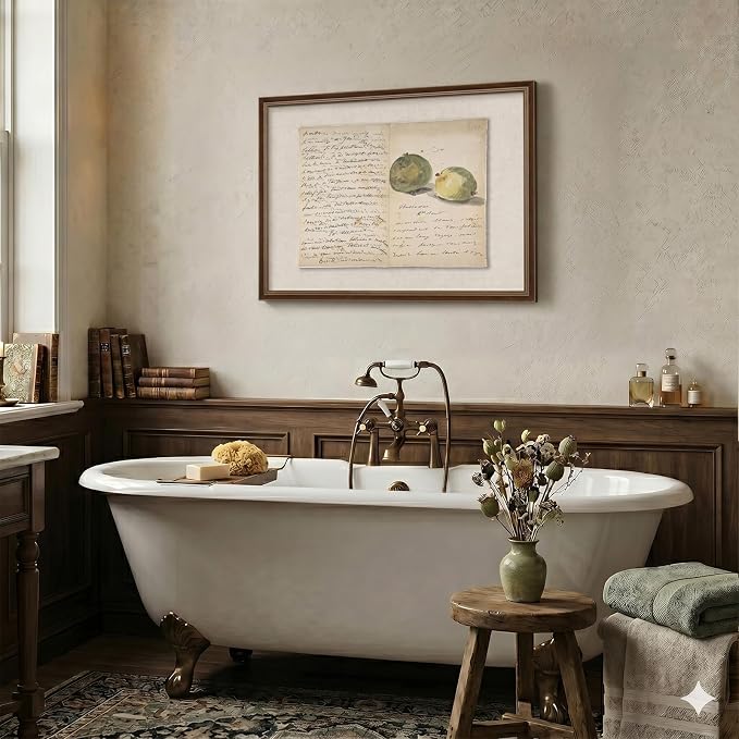 Framed Vintage Neutral Wall Art, Retro French Country Canvas Print Artwork for Walls, Rustic Antique Cottage Core Picture for Farmhouse Living Room Dining Room Bedroom Office Wall Decor, 24x18 Inch