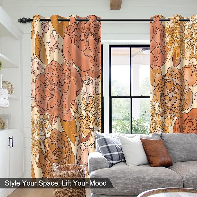 Boho Floral Blackout Curtains for Bedroom, Bohemian Patterned Black Out Curtains 84 inch Long, Spring Room Darkening Curtains for Living Room, Thermal Insulated Window Bedroom Curtains 2 Panels Set