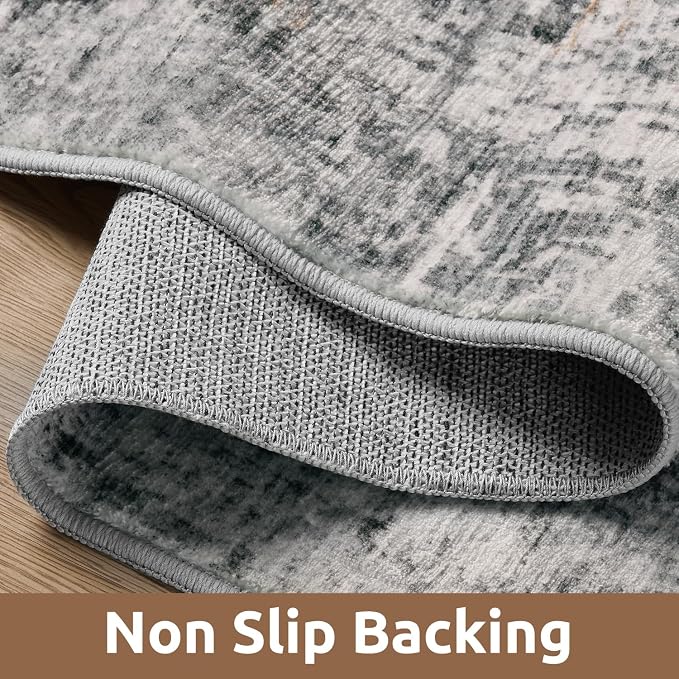 6 x 9 Area Rugs for Living Room, Machine Washable Non Slip Rug Ultra Soft Low Pile Indoor Carpet Modern Abstract Rugs for Bedroom Office Room Dining Room Beside, Grey