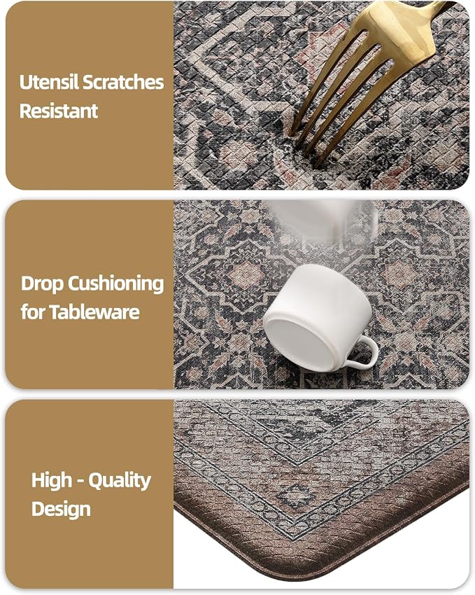 Color&Geometry Kitchen Floor Mat 24x59 Faded Vintage Anti Fatigue, Black | 0.4in Cushion Standing Mat For Cooking/Working/Laundry, Boho Decor, Non Slip PVC Kitchen Rug, Oil/Water Proof, Anti Slip