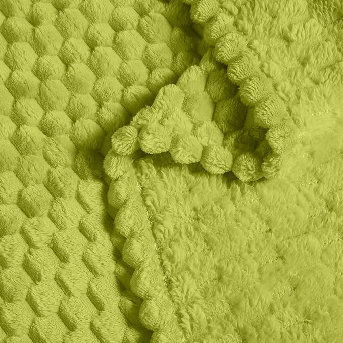 Vessia Flannel Fleece Throw Blanket, 3D Jacquard Green Fuzzy and Warm Blanket for Couch,Sofa,Bed,Chair, 300GSM Super Soft Touch Cozy Throw for All-Season Home Decor(50x40inch)