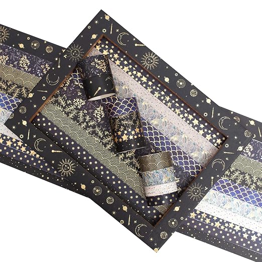 Creative Washi Tape Set 10 Rolls Gold Foil Print Decorative Masking Tapes for Arts, DIY Crafts, Journals, Planners, Scrapbook, Wrapping (Black Mashup)