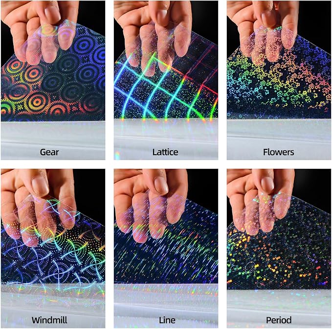 36 Sheets Holographic Laminate Sheets 8.5x11 Inch Self Adhesive 6 Patterns | Clear Waterproof Holographic Vinyl Laminate Film Overlay Lamination for Sticker Paper, Photos, Crafts, Scrapbooking