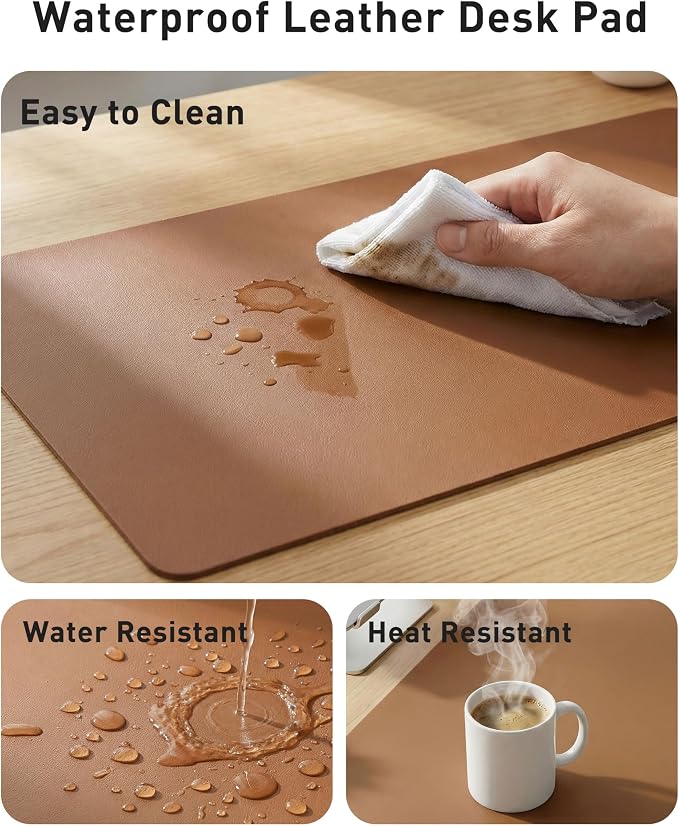 Aothia Faux Leather Desk Mat - Large Mouse Pad, Non-Slip PU Leather Blotter, Waterproof Writing Surface for Office and Home (Brown, 40" x 24")