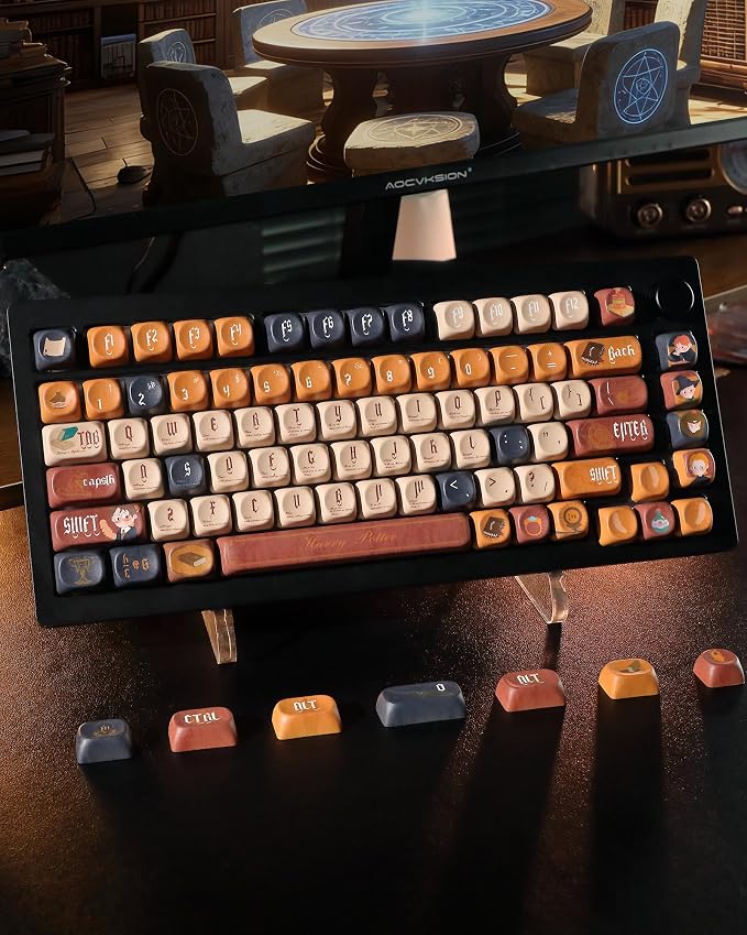 Keymatic Cute Keycaps Magic Academy Theme Keycap Set Dye Sub PBT Custom Keycap 133 Anime MOA Profile Key caps for Mechanical Keyboard for 61/68/84/87/98/99/100/104/108 Keys(Only Keycap Set)