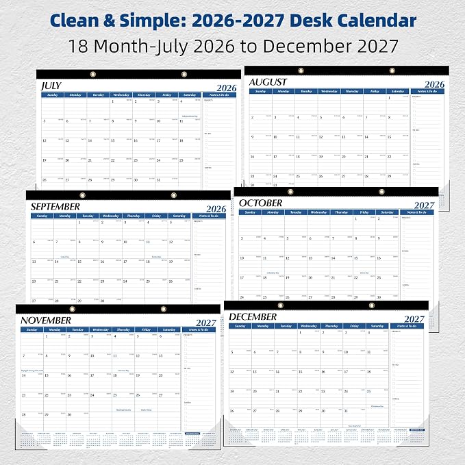 ZTX Desk Calendar 2026-2027,18 Months Calendar from July 2026 to December 2027,17" x 12" Large Calendars 2026-2027 Monthly Planner with Plastic Cover for Teacher Home Desk Top