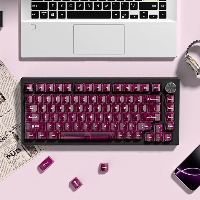 dagaladoo Clear keycaps,Transparent Keyboard keycaps,Jelly Key caps Set,Shine Through keycap，MDA Profile Keyboard caps for Mx Switches Mechanical Keyboard(Fuchsia)