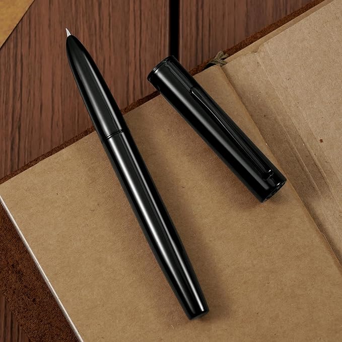 HONG DIAN C1 Fountain Pen Extra Fine Nib, Glossy Black & Classic Retro Design Metal Pen with Ink Converter