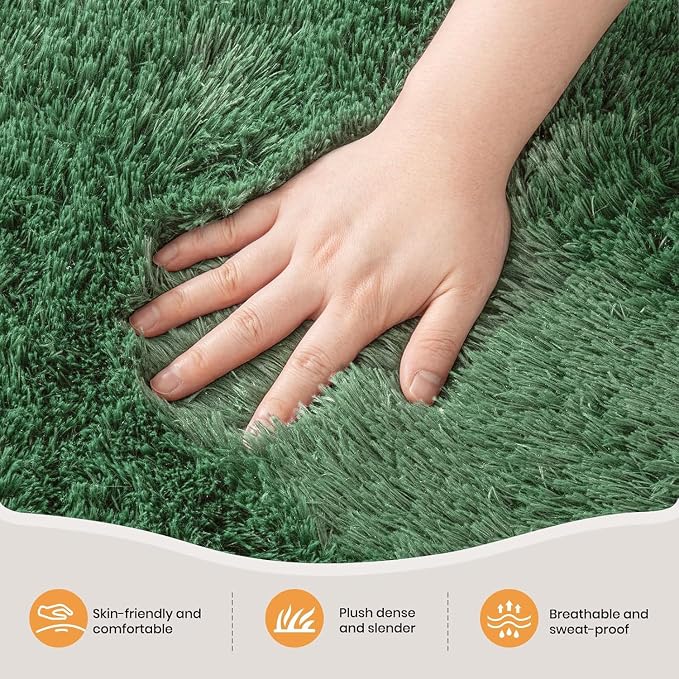 Zentavio Runner Rugs for Hallway 2x6 Shag Soft Bedroom Bedside Rugs Non Slip Fluffy Carpet for Kids Girls Boys Home Decor Aesthetic Dorm Nursery Emerald Green