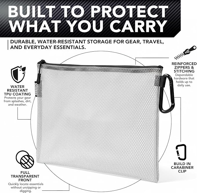 GOBAGS Air Production Multi-Size Clear Zipper Pouch (4‑Pack) – Cable Organizer & Travel Gear Bag for Electronics, Camera Accessories, Tool Pouch & Small Tech Storage