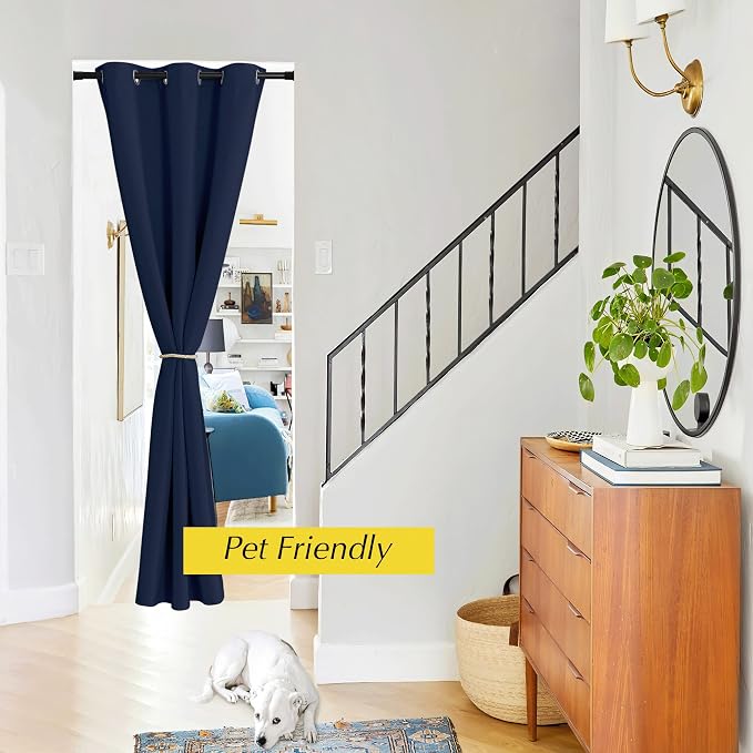 NICETOWN Door Curtain Panels for Doorway Room Divider, Blackout Living Room or Bedroom Curtain Drape, Thermal Insulated Temporary Door Cover for Closet, 42" W x 80" L, 1 PC, Navy Blue