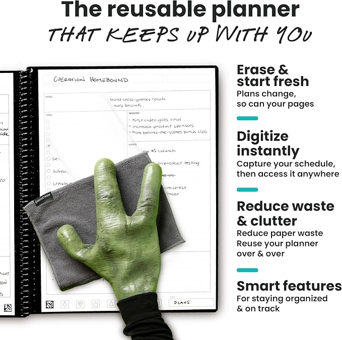 Rocketbook Flex Reusable Planner, Smart Undated, Daily, Weekly, Monthly, Annual Calendar Templates, Letter Size 8.5x11, Black (Pack of 1)