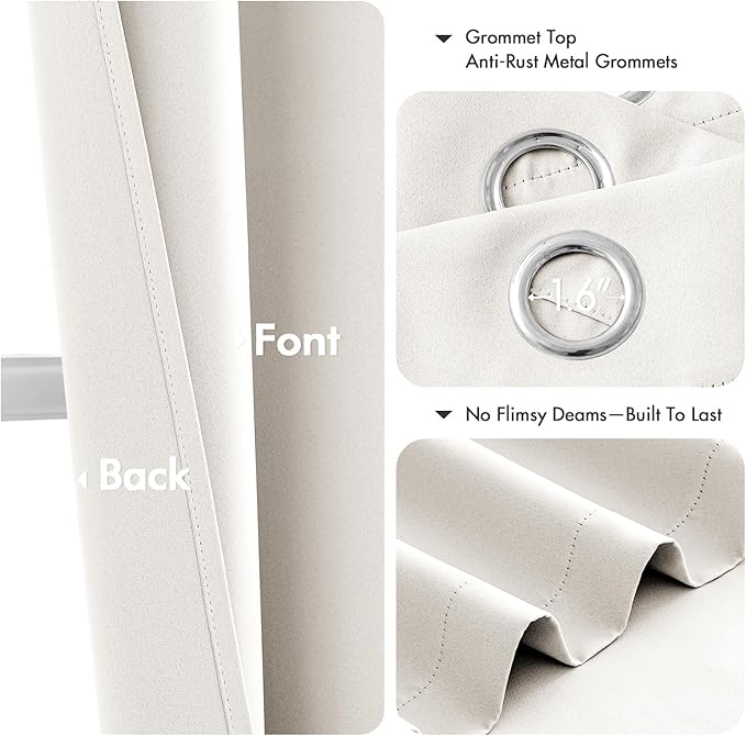 MIULEE Blackout Curtains for Bedroom Living Room 2 Panels, Thermal Insulated Room Darkening Drapes Grommet Noise Reducing Light Blocking Window Treatments 72 Inches Long 40x72 Inch Ivory