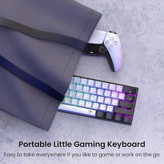 Portable 60% Mechanical Gaming Keyboard,Wired ErgonomicKeyboard with Red Switches,18 LED Backlit Keyboard,61 Keys Ultra-Compact Mini OfficeKeyboard for PC/Mac/Xbox,Easy to Carry On Trip-Black/White