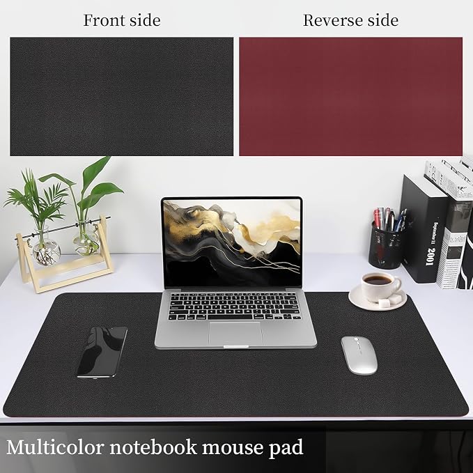 Bloss Black Leather Desk Mat Protector,Laptop Desk Pad,Desk Writing Pad,Leather Mouse Pad,Office Desks Mats,Desk mat for Keyboard and Mouse,Dual-Side Computer Mouse Pads for Office/Home.31.5"x 15.7"