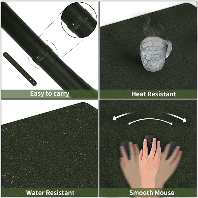 Bleswin Multifunctional Large Desk Mat, Double Sided Computer Desk pad, Extended Mouse Mat, Office Desk Protector with Waterproof PU Leather, 35.4''×16.9'', Office Home Writing Pad (Dark Green+Black)