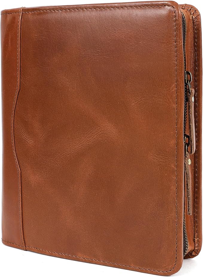 ELIZO Leather A5 Portfolio Padfolio Folio A5 Notebook Journal Cover Planner Binder Small Mens Business Work Folder Organizer (Tan)